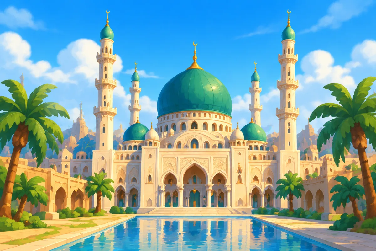 A domed palace beside a reflecting pool
